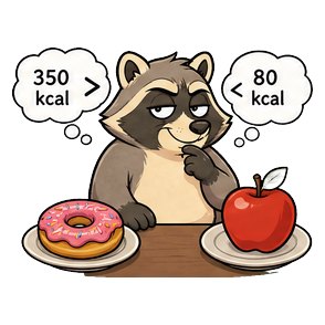 Cardio comparing a doughnut and an apple by calories