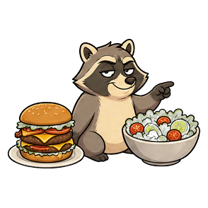Cardio comparing a burger with a salad