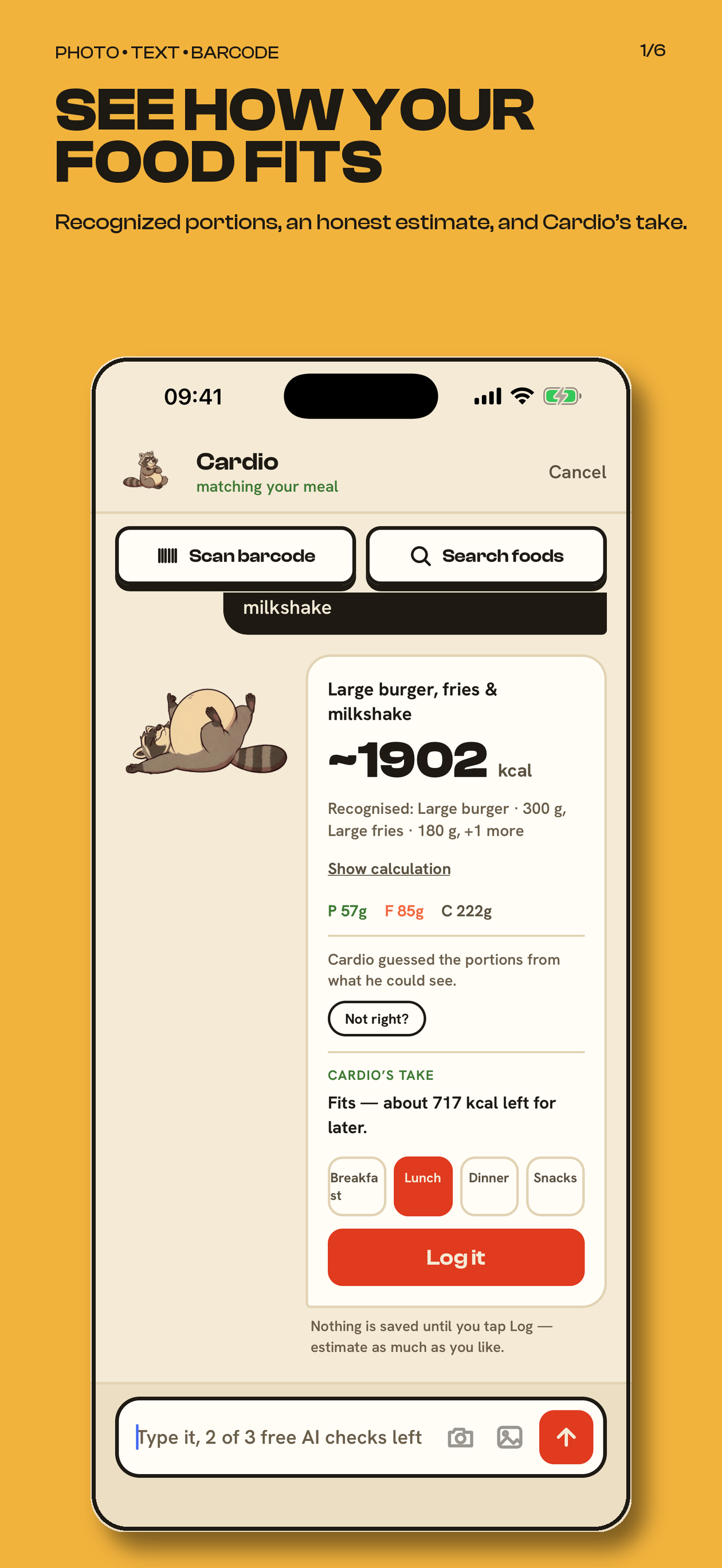 Rascalorie shows how a logged meal fits